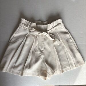 Express super high-rise belted paper bag pleated shorts size 2 ivory